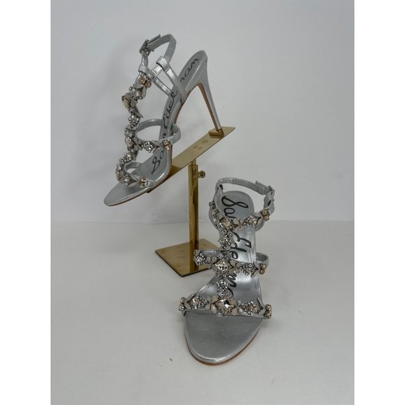 Sam Edelman Selena Embellished Heels Size 8.5M Womens NEW silver 4" dress heel - Picture 5 of 12